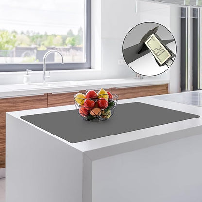 2MM Thick Silicone Countertop Mat, 35.4"x 23.6" Silicone Mats for Kitchen Counter, Nonslip Heat Resistant Mat, Large Kitchen Counter Mats, Waterproof Countertop Protector, Dark Gray
