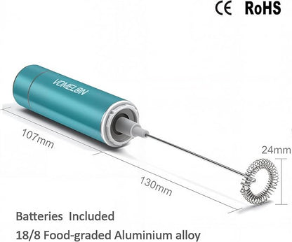 Milk Frother Handheld, Battery Operated Coffee Foamer Drink Mixer with 2 Stainless Steel Electric Whisks for Coffee, Latte, Cappuccino, Hot Chocolate, Protein， Batteries Included, Light Blue