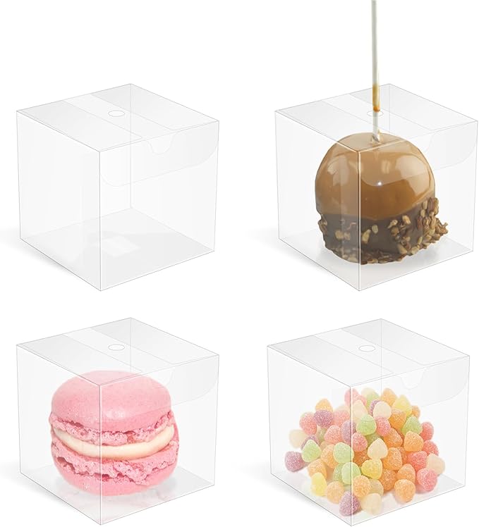 100pcs 2x2x2 Inch Clear Cake Pop Boxes with Hole Top Clear Favor Boxes Macaron Box Clear Treat Box for Birthday Wedding Party