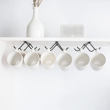 Cabinet Hook Mug Holder - Hanging Coffee Cup Rack for Kitchen, Under Cabinets Metal Hangers Organizer Shelf Storage Utensil （Black）