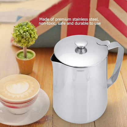 Stainless Steel Frothing Pitcher with Lid - 1500mL Milk Frothing Cup Jug for Espresso Machine Latte Coffee Art