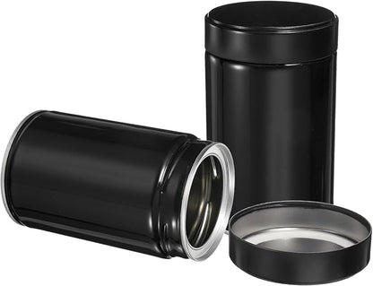 uxcell 2Pcs Round Tea Canisters, 5" x 3" Airtight Metal Tea Containers for Loose Tea, Coffee Beans, Spices - Durable, Compact, and Stylish Storage Tea Tin (Black)