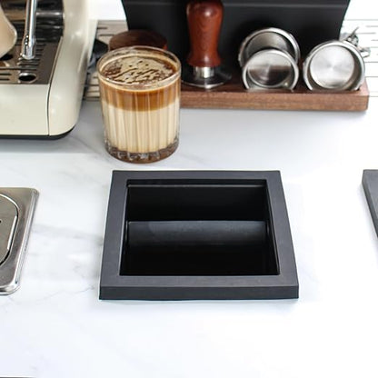 Espresso Coffee Ground Knock Box Chute, Built-in Desktop Waste Bucket, Stainless Steel Bottomless Knocking Residue Box (Rectangle)
