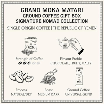 Bacha Coffee | Grand Moka Matari Single Origin Signature Nomad Collection, 100% Arabica Specialty Coffee, Ground Beans, Medium Dark Roast, 250g