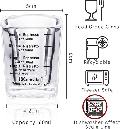 Espresso Shot Glass Liquid Heavy Sturdy Glass Shot Glasses Measuring cup Wine Glass 1 Pack 2oz/60ml By BCnmviku(Sturdy 1Pack)