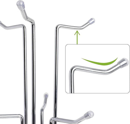 HULISEN Coffee Mug Holder for Countetop, Cup Tree for Counter Large Mugs with 6 Hooks, Metal Cup Holder Stand, Standing Rack Display for Coffee Bar, Silver