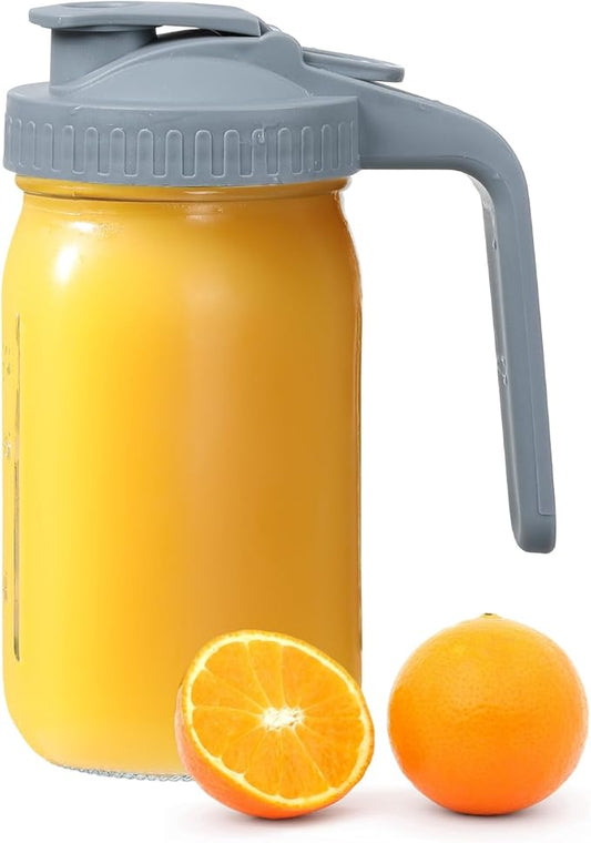 Glass Tea Pitcher with Wide Mouth Airtight Lid Leak Proof Fridge Container with Gray Lid Mason Jar for Water, Tea,Juice and Drinks (1 Pack-32OZ)