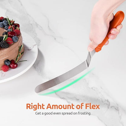 Icing Spatula, U-Taste Offset Spatula Set with 6", 8", 10" Blade,Stainless Steel Angled Cake Decorating Frosting Spatula Set of 3 (Orange)