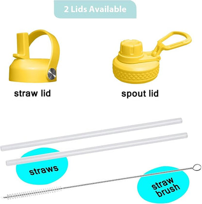 SENDESTAR Stainless Steel Water Bottle, Wide Mouth Water Bottle 32 oz with Straw Lid, Spout Lid, Double Wall Vacuum Insulated Leak Proof, Keeps Liquids Hot or Cold (Yellow&Pink)
