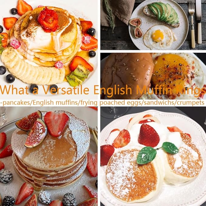 8-Pieces English Muffin Rings 4 Inch Crumpet Rings Stainless Steel Double Rolled Nonstick Metal Round Tart Ring Molds for Cookie Cooking Baking