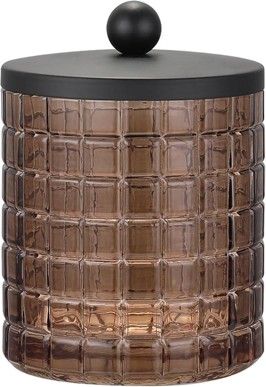Glass Jar with Metal Lid for Bathroom Organization, Clear Apothecary Jar for Cotton Balls, Q Tips, and Small Accessories, Stylish Bathroom Storage Container Amber, Black