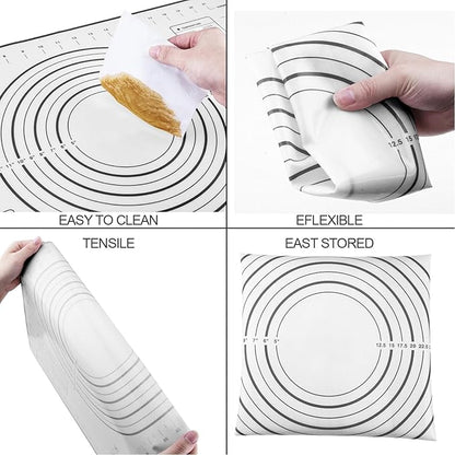 Rolling Pins, Stainless Steel Dough Roller, Rolling Pin and Silicone Baking Pastry Mat Set, Adjustable Rolling Pin with Thickness Rings for Baking Dough, Pizza, Pie, Pastries, Pasta, Cookies(Black)