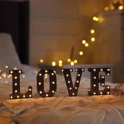 Foaky Black LED Letter Lights for Room Decor - Bedroom Wall Decor, Alphabet Lights for Home, Wedding, Party - Battery Operated （F）