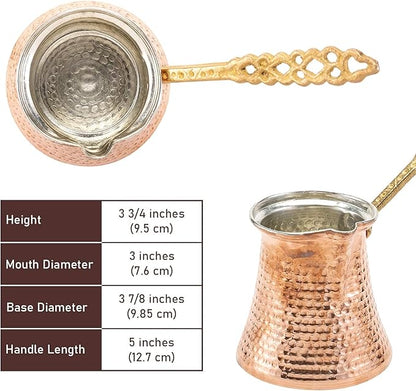 Volarium Turkish Coffee Pot, Greek Arabic Coffee Maker, Hammered Copper Coffee Cezve, Stove Top Coffee Maker (Large)