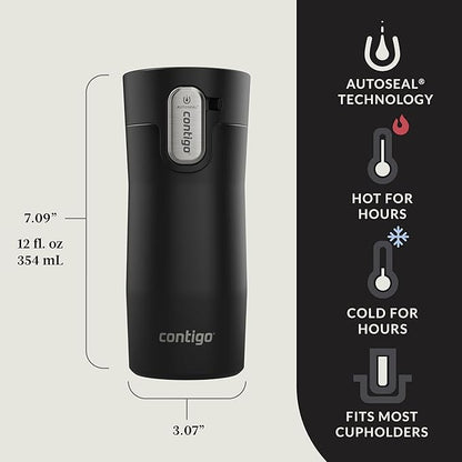 Contigo AUTOSEAL West Loop Vacuum-Insulated Stainless Steel Travel Mug with Easy-Clean Lid, 12oz, Matte Black