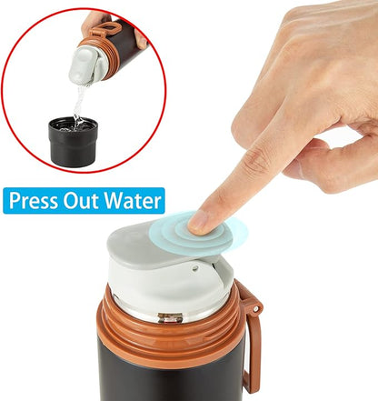 Insulated Water Bottle-Stainless Steel Vacuum Coffee Cup with Handle,Flask Double Walled Sport Travel Mug with Leakproof Lid,Keep Hot & Cold 12 Hours BPA Free 15oz(Black)