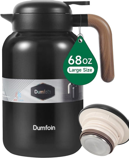 68 Oz Thermal Coffee Carafe, Stainless Steel Insulated Vacuum Coffee Carafes For Keeping Hot, 2 Liter Carafe for Hot Liquids (Black)