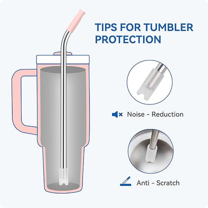Reusable Stainless Steel Straws with Silicone Tip for Stanley 30oz, Metal Drinking Straws for 30oz Tumbler,3 Bent Tubes & 6 Tips& 1 Cleanr Brush (Tropical Teal)