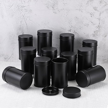 JUXYES 12 Pack Tea Tins Canister with Airtight Double Lids, 16 oz Loose Leaf Tea Storage Airtight Kitchen Canisters Tins Can Box for Storage Loose Tea Coffee Herbs and Spices, Black