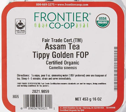 Frontier Herb Organic Assam Tea Tippy Golden FOP Certified Fair Trade, Non Irradiated, Non GMO, 16 Ounce (Pack Of 1)