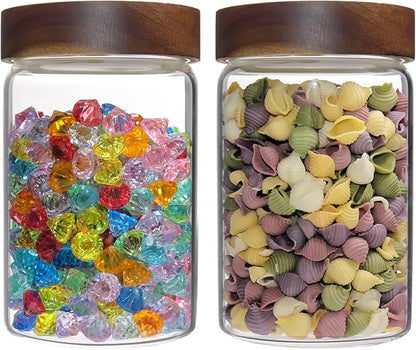 Glass Coffee Jars Spice Jar Round Storage Canister with Wooden Lid Clear Glass Food Jar for Pantry Sugar Tea Coffee Bean Spice Nuts Cookies Bath Salts (900ML*2PACK)