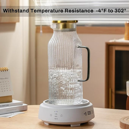 Square Glass Pitcher with Lid and Spout,68 oz/2 Liter Vertical Stripes Water Pitcher for Fridge, Borosilicate Glass Water Carafe for Cold Brew, Coffee, Lemonade, Sun Tea,Heat Resistant