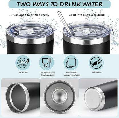 20oz Tumbler with Straw and Brush, Stainless Steel Vacuum Insulated tumbler, Double Wall Insulated Coffee Tumbler for Outdoor, Home, Travel,Office (Black,4pcs)
