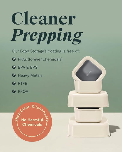 Caraway 14pc Glass Food Storage Container Set - Easy to Store, Non Toxic Lunch Box - with Glass Lids - Includes Storage Organizer & Dot & Dash Inserts - Mist
