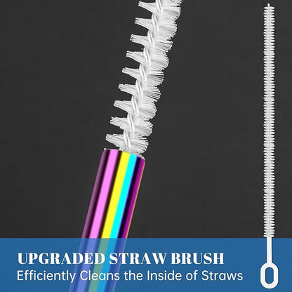 Tomorotec 8PCS Stainless Steel Straws for Stanley Tumbler 40oz, 12" Metal Straws for Stanley Cup with Brush, Reusable Drinking Straws for Smoothies, Milkshakes, Dishwasher Safe & BPA-Free (Iridescent)
