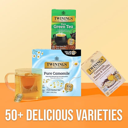 Twinings Pure Camomile Herbal Tea Individually Wrapped Bags, 100 Count (Pack of 1), Delicate for Pure Relaxation, Naturally Caffeine-Free, Enjoy Hot or Iced, 100 Teabags