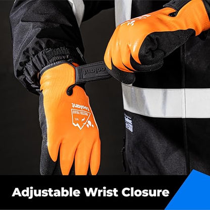 toolant 100% Waterproof Gloves Bulk Pack, 3 Pairs, Winter Work Gloves for Extreme Cold, Touchsreen, Warm Gloves for Freezer, Fishing and Gardening, with Grip, Orange, X-Large