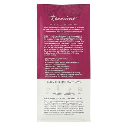 Teeccino Blood Orange Chicory Coffee Alternative - Ground Herbal Coffee That’s Prebiotic, Caffeine Free & Acid Free, Light Roast, 11 Ounce (Pack of 3)