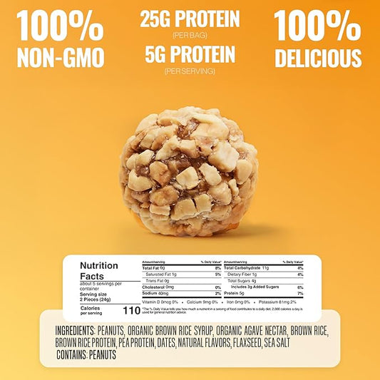 The GFB, Peanut Butter Protein Bites - Gluten Free Protein Balls – Non GMO, Soy Free, Vegan - Snack Size Plant Based Energy Balls, 4 oz (1 Count)