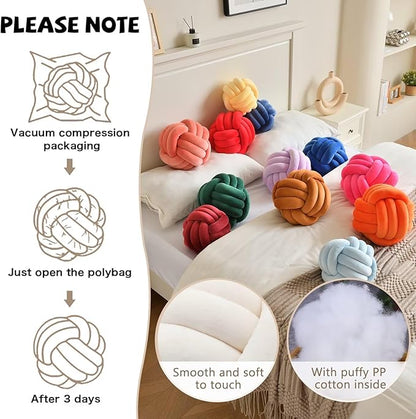 Decorative Throw Knot Pillow Ball for Home Chair Sofa Couch Bed Aesthetic Round Velvet Knotted Pillow Cushion (Ice Blue, 8inches)