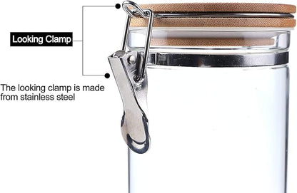 KKC Clear Borosilicate Glass Food Storage Jar Canister Container with Airtight Locking Clamp Bamboo Lid,Coffee Bean,Loose Tea,Nut Container,Sealed Jar Hinged Lid for 16oz Coffee Bean,40 Fluid-oz