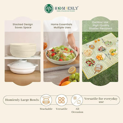 Homienly 65 oz Large Salad Bowls Wheat Straw Big Bowls 10 inch Serving Bowls Wheat Straw Plates Bowls Set of 6 Wide and Shallow Bowls for Kitchen Dishwasher Safe-Beige