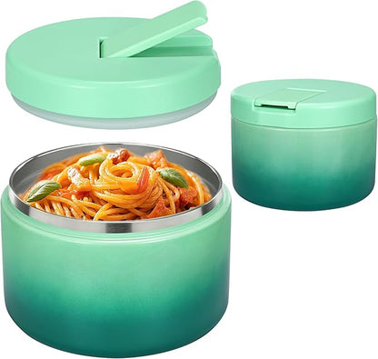12oz Insulated Vacuum Food Jar with Buckle Lid Wide Mouth Soup Thermo for Hot Food Kids Leakproof Stainless Steel Lunch Container (Gradient Green, 12OZ)