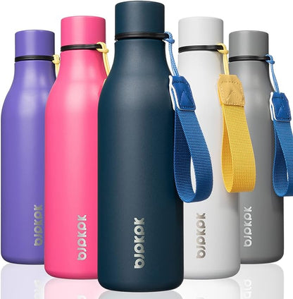 BJPKPK Insulated Water Bottles, 18 oz Stainless Steel Metal Water Bottle with Strap, BPA Free Leak Proof Thermos, Mugs, Flasks, Reusable Water Bottle for Sports & Travel, Navy Blue