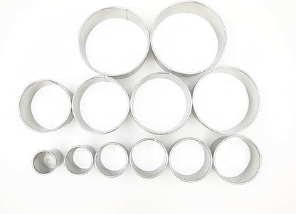 12 Piece Plain Round Pastry/Cookie Cutter Set Heavy Duty Commercial Grade 18/8 304 Stainless Steel - Metal Marked Size – Perfect For Cooking Enthusiast