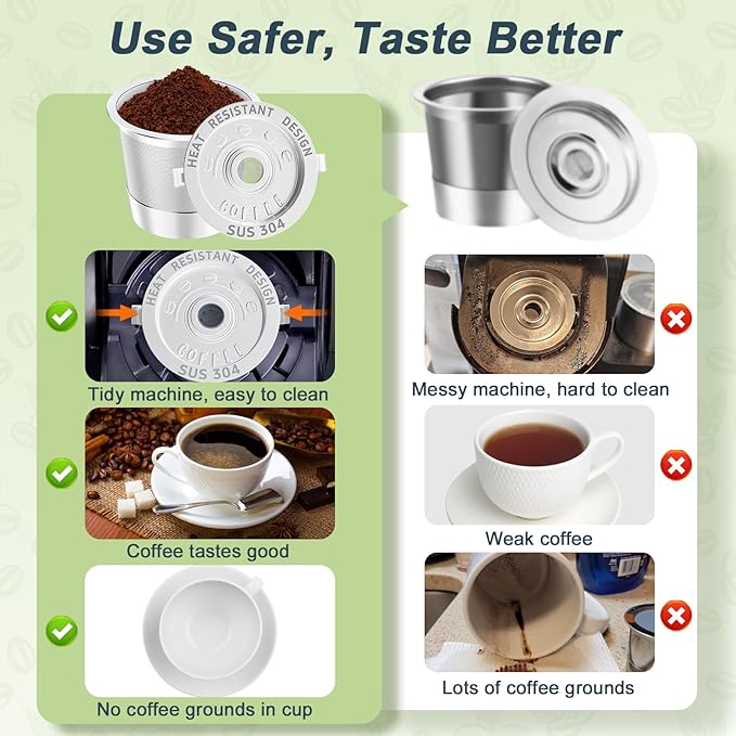 NESSUS reuse kcups for Keurig 1.0, Stainless steel reusable k cup, Metal k cups for keurig, refillable pod with Heat Resistant Handles and Coffee Scoop, NO BPA, 4 Pack
