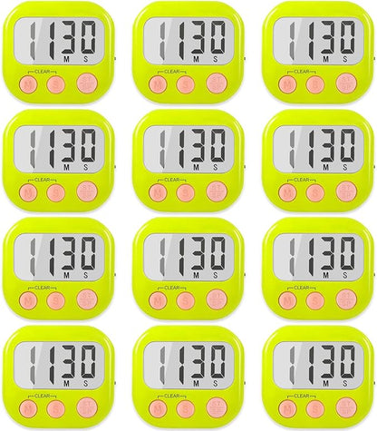 12 Pack Digital Kitchen Timers for Cooking Magnetic Timer for Cooking Loud Alarm Green