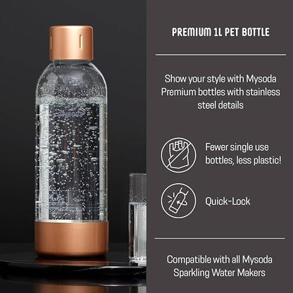 Mysoda Ruby 2 Sparkling Water Maker - Soda Streaming Machine Silent Carbonated Water Machine Robust Long-Lasting Aluminium Soda Maker 1L Water Bottle Without CO2 Cylinder - White Copper Soda Machine