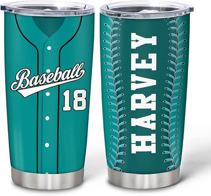 Hyturtle Personalized Baseball Tumbler Baseball Players Design Stainless Steel Double Walled Vacuum Insulated Tumblers 20oz30oz Coffee Travel Mug Cup Christmas Gift For Men Boys Friends Dad Sports Fan