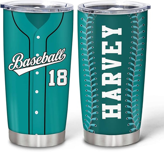 Hyturtle Personalized Baseball Tumbler Baseball Players Design Stainless Steel Double Walled Vacuum Insulated Tumblers 20oz30oz Coffee Travel Mug Cup Christmas Gift For Men Boys Friends Dad Sports Fan