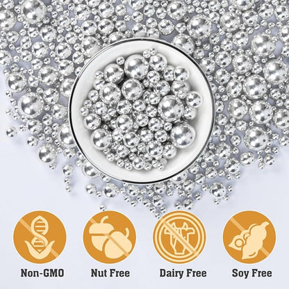 Twisweet Silver Pearl Sprinkles for Cake Decorating, Edible Sugar Pearls for Baking, Mix Size, Cake Topper Cupcake Cookie Ice Cream Dessert Decorations, Valentines Birthday Christmas Supplies (130g/4.58oz)