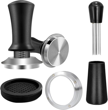 51mm Espresso Accessories Kit, Coffee Espresso Tamper Set, Spring-loaded Tamper, WDT Tool, Dosing Funnel and Silicone Gel Coffee Tamper Mat for Espresso Coffee Machines and 51 mm Portafilters