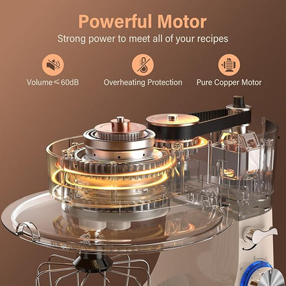 Stand Mixer，3-In-1 10-Speed 660W 5.5QT Tilt-Head Food Mixer， Electric Mixer with Bowl, Dough Hook, Whisk and Beater，Kitchen Mixer for Baking, Cake and Most Home Cooks, Beige