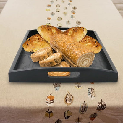 DILLMAN Serving Tray Large Black Wood Rectangle Food Tray Butler Tray Breakfast Tray with Handles (Small)