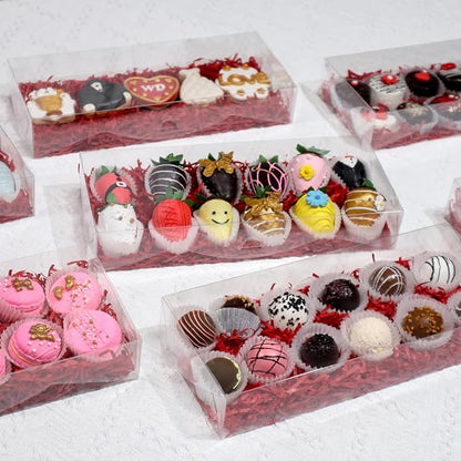 RomanticBaking 5Pcs 12x5x2Inches Clear Easter Cookies Boxes Plastic Chocolate Covered Strawberries Boxes for 12 Chocoalte Truffle Box Bakery Box Cakesickle Gift Treat Pack for Christmas Valentine's