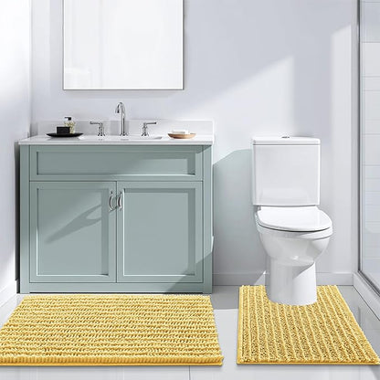 Arotive Luxury Chenille Bathroom Rug Mat, Extra Soft Thick Absorbent Shaggy Bath Rugs, Non-Slip Machine Wash Dry, Plush Bath Mats for Bathroom, Shower and Tub, 47x17, Yellow